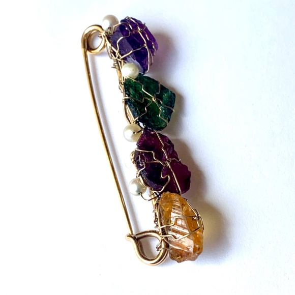 B.A.Ballou Natural Stones Earrings and Brooch Set Vntg Rare Find - Picture 3 of 8